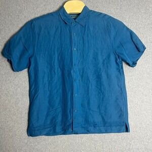 Cubavera Men's Blue‎ Button Down Short Sleeve Shirt Size Large